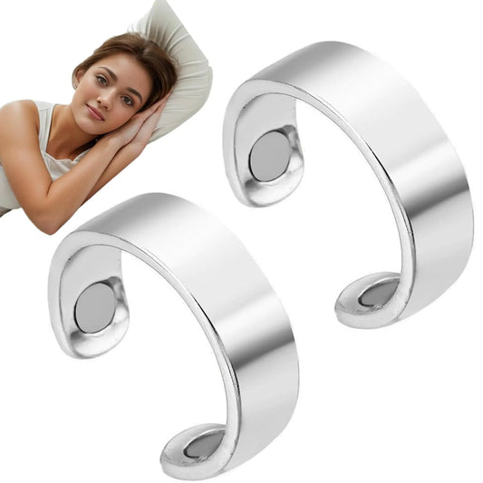 JYJDLY The Snorno Ring Anti-Snoring Device Adjustable Fatigue Relief Sleep Aid Magnetic Acupressure Ring for Men and Women (Color : Silver Size : 2PCS)
