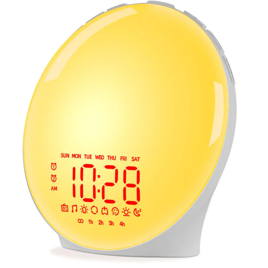 iEasy Wake up Light Sunrise Alarm Clock for Everyone Sunrise Sunset Simulation Sleep Aid Dual Alarms FM Radio Snooze Nightlight13 Colors 23 Sleep Sounds 28 Built-in Alarm Tone 32 Volumes Gift