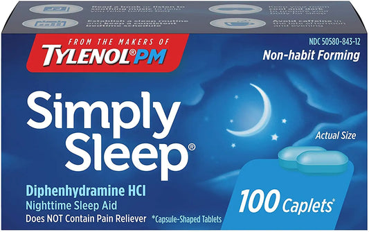 Tylenol Simply Sleep Nighttime Sleep Aid Caplets with 25 mg of Diphenhydramine HCl Non-Habit Forming Sleep Aid for Adults 100 ct