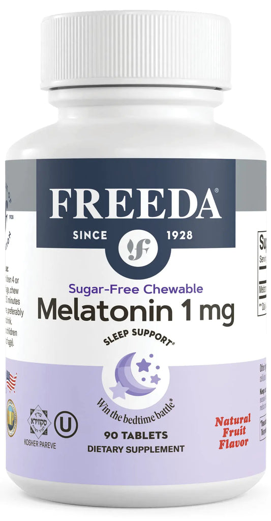 FREEDA Melatonin 1 mg Sugar Free Chewable Tablet - Adult & Kids Melatonin Chewable Tablets - 1mg Melatonin for Adults & Children Natural Sleep Aid Melatonin for Kids 90 Chewable Tablets