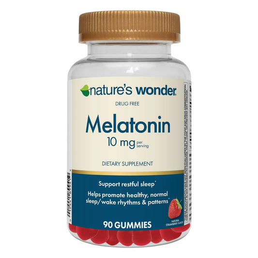 Natures Wonder Drug-Free Melatonin 10 mg Gummies for Adult Sleep Health 100% Drug Free Sleep aid Promote Healthy Sleep and Wake Rhythm and Patterns 45 Day Supply 90 Count