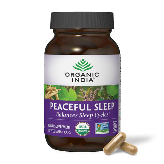 ORGANIC INDIA Peaceful Sleep Herbal Supplement - Deep Sleep Aid Herbal Sleep Aid for Adults Natural Sleep Aid Without Melatonin Supports Sleep Cycles USDA Certified Organic Non-GMO - 90 Capsules