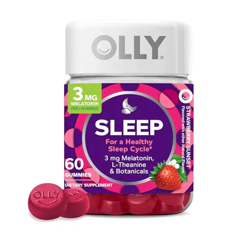 OLLY Sleep Gummy Occasional Sleep Support 3 mg Melatonin L-Theanine Chamomile Lemon Balm Sleep Aid Strawberry 60 Count
